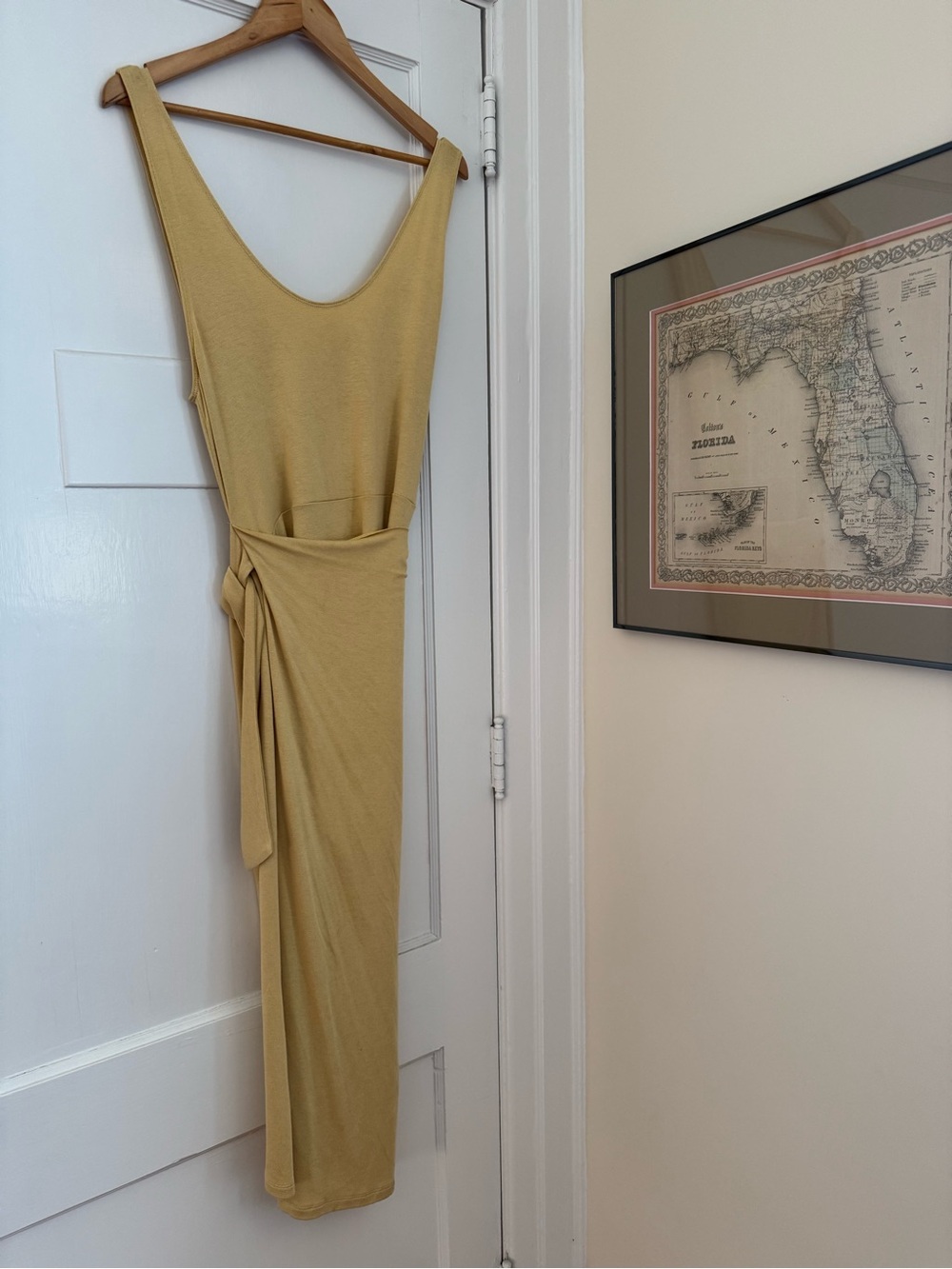 Vince Mustard Side-Tie Scoop Midi Dress